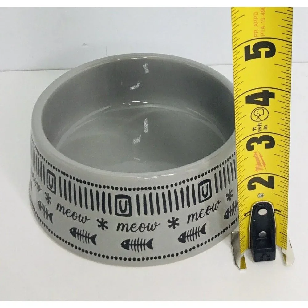 MEOW Pet Bowl 4.5 X 2” Gray Food Water Cat Kitty Signature Stoneware New